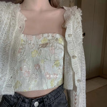 Load image into Gallery viewer, Vintage Hollow Beading White Knitted Cardigan