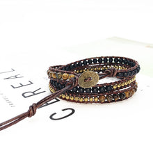 Load image into Gallery viewer, Vintage Leather Bracelets 4MM Matte Stone 3 Strands Wrap Bracelets