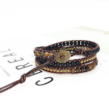 Load image into Gallery viewer, Vintage Leather Bracelets 4MM Matte Stone 3 Strands Wrap Bracelets