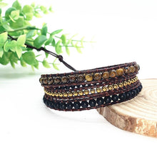 Load image into Gallery viewer, Vintage Leather Bracelets 4MM Matte Stone 3 Strands Wrap Bracelets