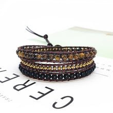 Load image into Gallery viewer, Vintage Leather Bracelets 4MM Matte Stone 3 Strands Wrap Bracelets