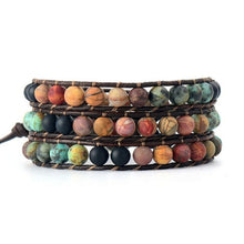 Load image into Gallery viewer, Vintage Leather Bracelets 6MM Matte Stone 3 Strands Wrap Bracelets