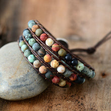 Load image into Gallery viewer, Vintage Leather Bracelets 6MM Matte Stone 3 Strands Wrap Bracelets