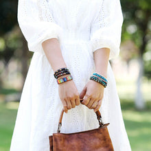 Load image into Gallery viewer, Vintage Leather Bracelets 6MM Matte Stone 3 Strands Wrap Bracelets