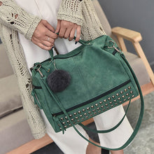 Load image into Gallery viewer, Vintage Nubuck Leather Ladies Handbags Rivet Larger Women Bags Hair