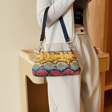 Load image into Gallery viewer, Vintage Soft Leather Snakeskin Pattern Baguette Underarm Bag Women