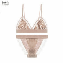 Load image into Gallery viewer, Vintage Velvet Women Underwear Set Sexy Lace Ultra thin Bra Set High