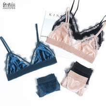 Load image into Gallery viewer, Vintage Velvet Women Underwear Set Sexy Lace Ultra thin Bra Set High