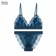 Load image into Gallery viewer, Vintage Velvet Women Underwear Set Sexy Lace Ultra thin Bra Set High