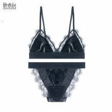 Load image into Gallery viewer, Vintage Velvet Women Underwear Set Sexy Lace Ultra thin Bra Set High