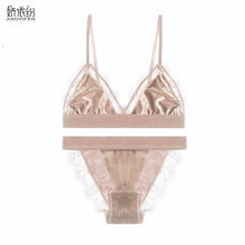 Load image into Gallery viewer, Vintage Velvet Women Underwear Set Sexy Lace Ultra thin Bra Set High