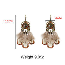 Load image into Gallery viewer, Vintage Women's Brown Natural Feather Earring Hangers Hollow Alloy
