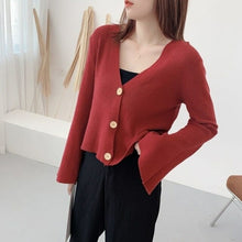 Load image into Gallery viewer, New Spring Autumn Women Cardigan Flare Sleeve V neck Female - Sophornlilly
