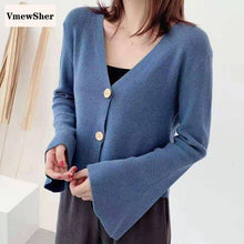 Load image into Gallery viewer, New Spring Autumn Women Cardigan Flare Sleeve V neck Female - Sophornlilly