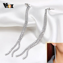 Load image into Gallery viewer, Vnox Shinny Women Long Tassle Dangle Earrings,Full Bling AAA CZ Stones