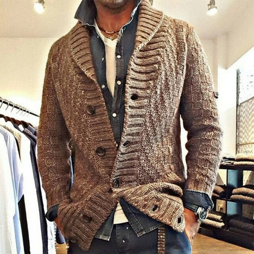 Fall Thicken Turn down Collar Knitted Cardigan