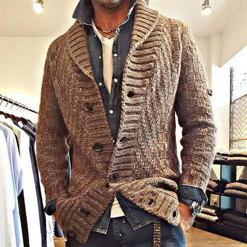 Fall Thicken Turn down Collar Knitted Cardigan