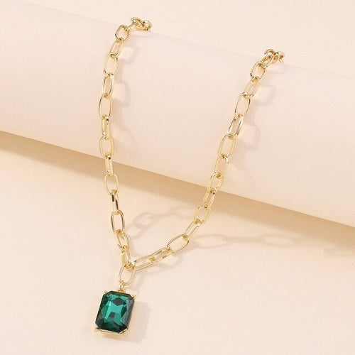 Simple Square Green Crystal Clavicle Chain Necklace