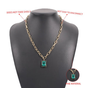 Simple Square Green Crystal Clavicle Chain Necklace