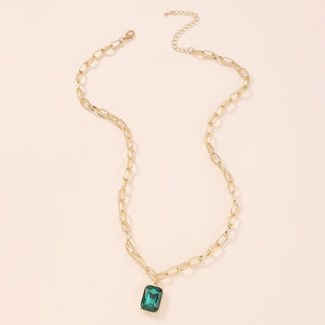 Simple Square Green Crystal Clavicle Chain Necklace