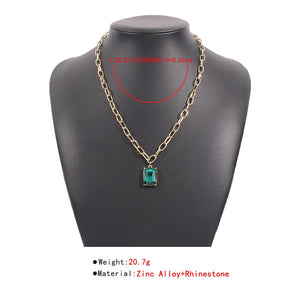 Simple Square Green Crystal Clavicle Chain Necklace