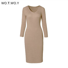 Load image into Gallery viewer, V-neck Wrapped Knitted Dress Autumn Solid Sheath Sweater