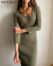 Load image into Gallery viewer, V-neck Wrapped Knitted Dress Autumn Solid Sheath Sweater