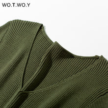 Load image into Gallery viewer, V-neck Wrapped Knitted Dress Autumn Solid Sheath Sweater