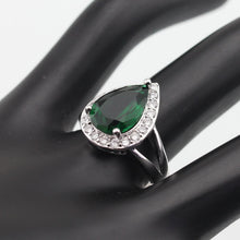 Load image into Gallery viewer, Drop Water Trendy Green Cubic Zirconia Silver Color Ring For