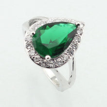 Load image into Gallery viewer, Drop Water Trendy Green Cubic Zirconia Silver Color Ring For
