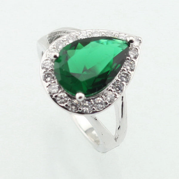 Drop Water Trendy Green Cubic Zirconia Silver Color Ring For