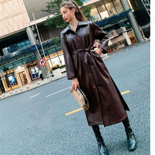 Load image into Gallery viewer, Cool PU Leather Long Jacket Nice New Autumn Women Loose Belt PU