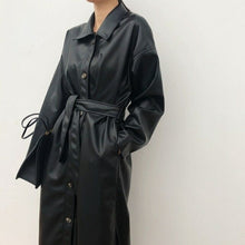 Load image into Gallery viewer, Cool PU Leather Long Jacket Nice New Autumn Women Loose Belt PU