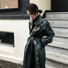 Load image into Gallery viewer, Cool PU Leather Long Jacket Nice New Autumn Women Loose Belt PU