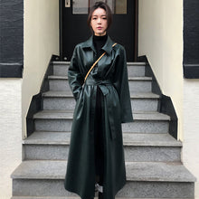 Load image into Gallery viewer, Cool PU Leather Long Jacket Nice New Autumn Women Loose Belt PU
