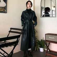 Load image into Gallery viewer, Cool PU Leather Long Jacket Nice New Autumn Women Loose Belt PU