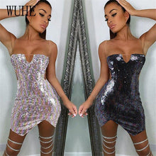 Load image into Gallery viewer, Nightclub Mini Dresses Sparkling Sequins Off Shoulder Package Hip - Sophornlilly
