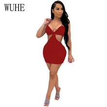 Load image into Gallery viewer, Rib Knit Deep V Neck Spaghetti Strap Dresses Off Shoulder Bag Hip - Sophornlilly