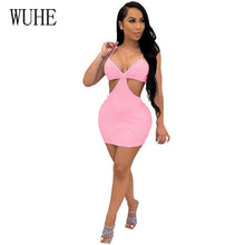 Load image into Gallery viewer, Rib Knit Deep V Neck Spaghetti Strap Dresses Off Shoulder Bag Hip - Sophornlilly