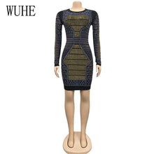 Load image into Gallery viewer, Sexy Summer Glitter Rhinestone Dress O Neck Long Sleeve Bag Hip - Sophornlilly