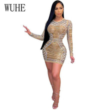 Load image into Gallery viewer, Sexy Summer Glitter Rhinestone Dress O Neck Long Sleeve Bag Hip - Sophornlilly