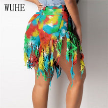 Load image into Gallery viewer, Tie Dye Print Rainbow Denim Short Pants Patchwork Tassels Pockets