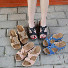 Load image into Gallery viewer, Wedges Sandals For Women Arch Support Low Heel Retro Boho Slip On Open - Sophornlilly