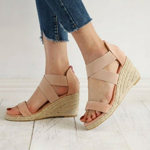 Load image into Gallery viewer, Wedges Sandals Summer Open Toe Women Shoes Leopard Cross Tie Snakeskin