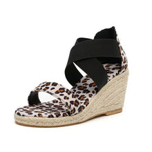 Load image into Gallery viewer, Wedges Sandals Summer Open Toe Women Shoes Leopard Cross Tie Snakeskin