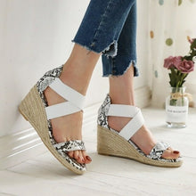 Load image into Gallery viewer, Wedges Sandals Summer Open Toe Women Shoes Leopard Cross Tie Snakeskin