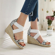 Load image into Gallery viewer, Wedges Sandals Summer Open Toe Women Shoes Leopard Cross Tie Snakeskin