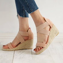 Load image into Gallery viewer, Wedges Sandals Summer Open Toe Women Shoes Leopard Cross Tie Snakeskin