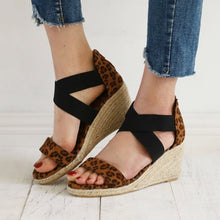 Load image into Gallery viewer, Wedges Sandals Summer Open Toe Women Shoes Leopard Cross Tie Snakeskin