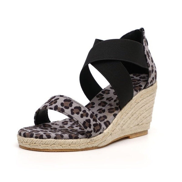 Wedges Sandals Summer Open Toe Women Shoes Leopard Cross Tie Snakeskin